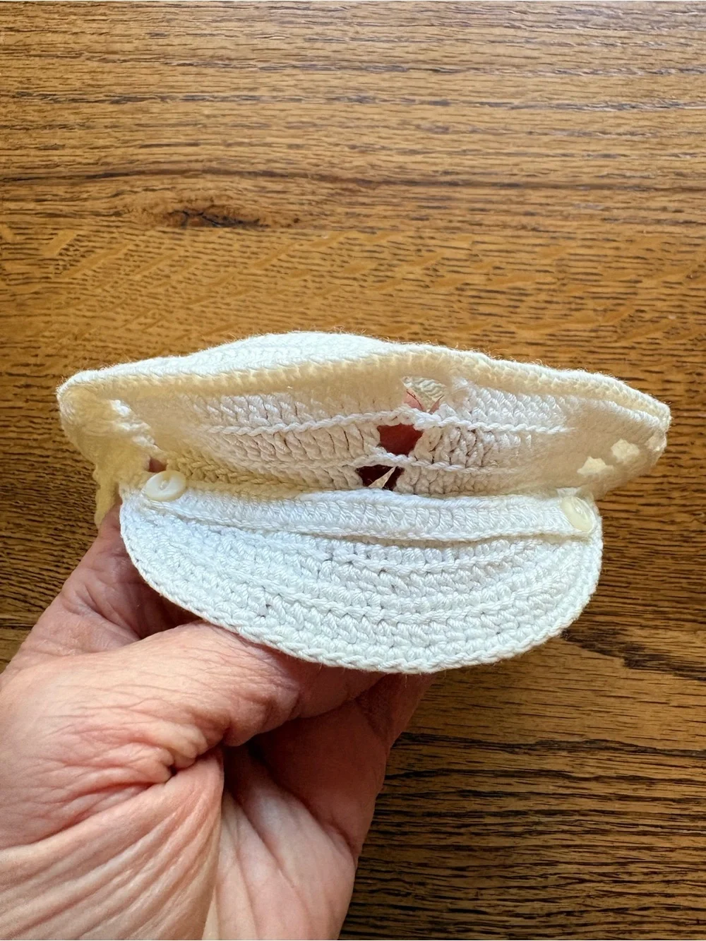 VTG Handmade Crocheted Round hat- baby boy - white